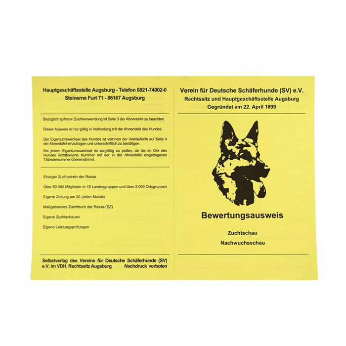 Bewertungsausweis "Schau" mit Langstockhaar