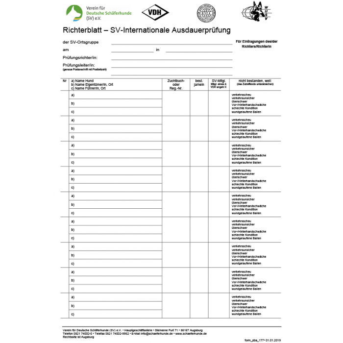 Richterblatt "SV-Internationale Ausdauerprüfung"