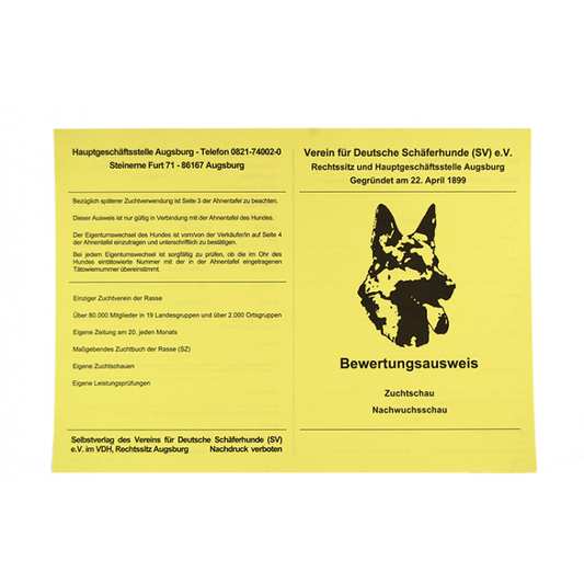 Bewertungsausweis "Schau" mit Langstockhaar