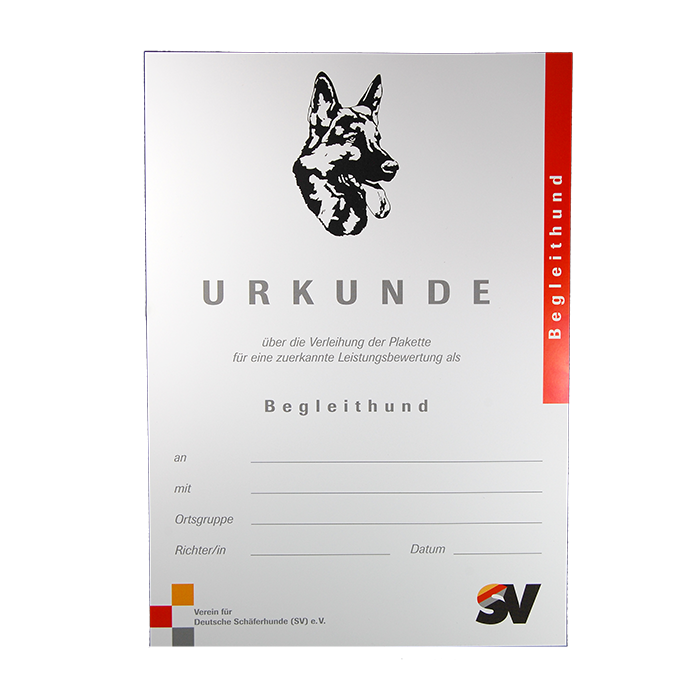 Urkunde "Plakette Begleithund-Prüfung"