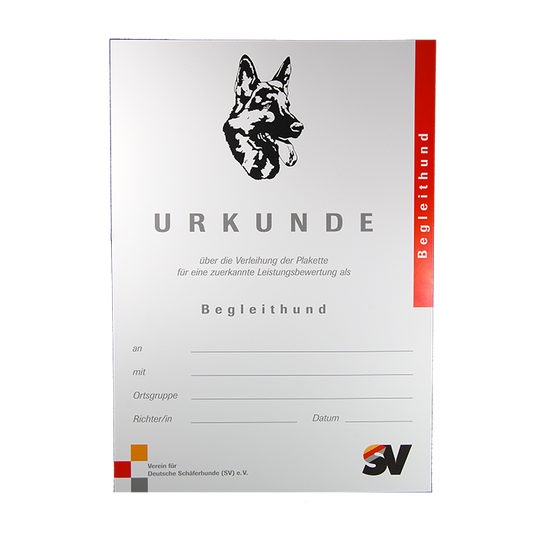 Urkunde "Plakette Begleithund-Prüfung"