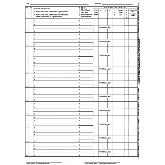 Bewertungsliste "Zusatzblatt"