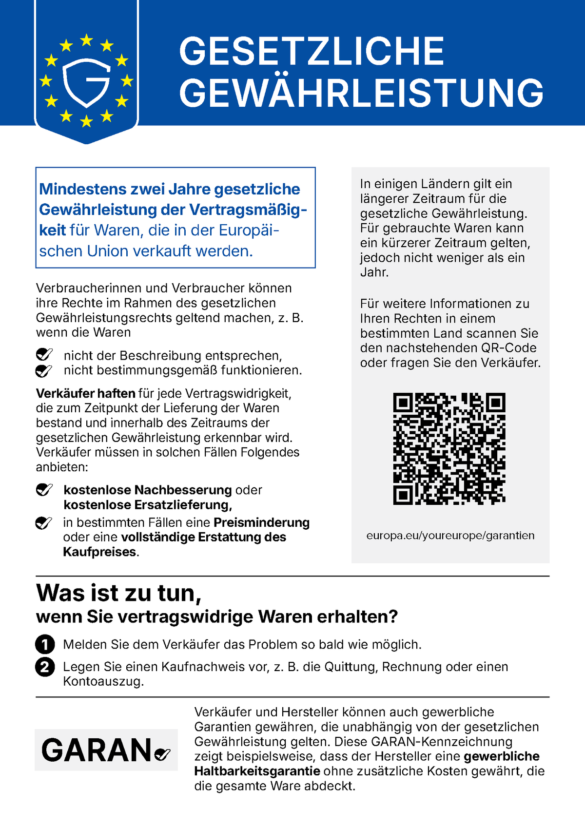 Informationen zum gesetzlichen Gewährleistungsrecht