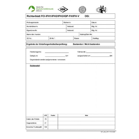 Richterblatt "IFH1/IFH2/IGP-FH/IFH-V"